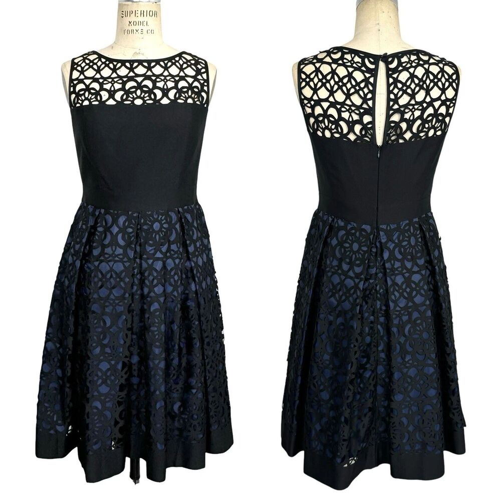 Muse Women's Sleeveless Party Dress‎ 8 Black Navy Laser Cut Cocktail Formal